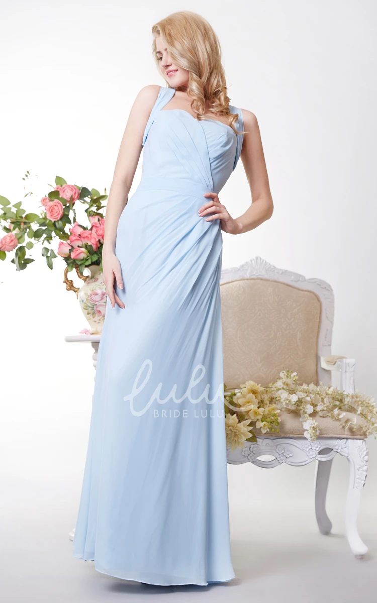 Side Draped Sheath Chiffon Bridesmaid Dress with Crisscross Back Simple & Beachy