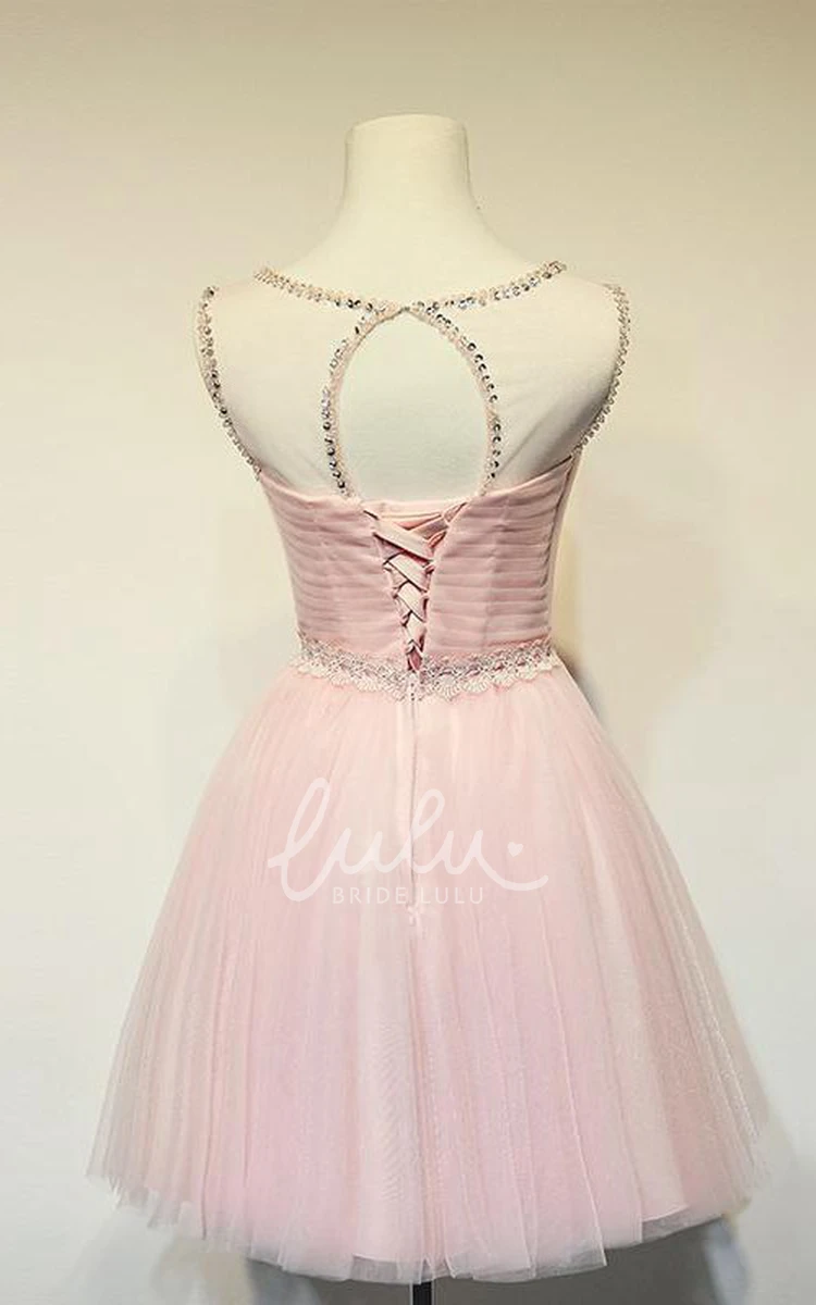 Sleeveless Jeweled Tulle Short Prom Dress