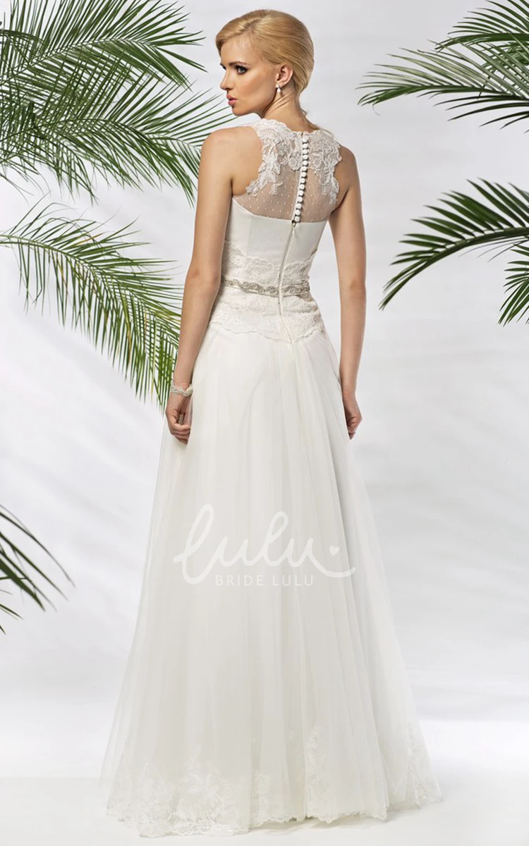 High-Neck Tulle & Satin Wedding Dress A-Line Appliqued Sleeveless