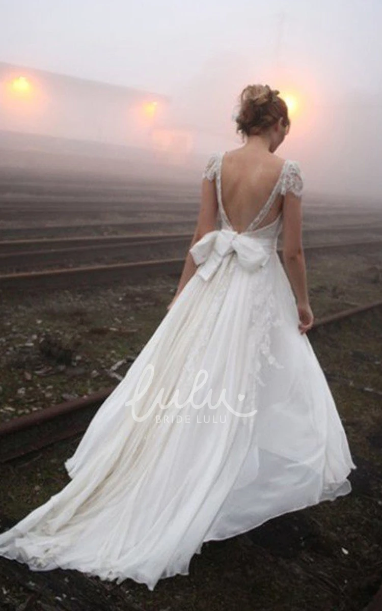 Chiffon Lace A-Line Wedding Dress with Open Back