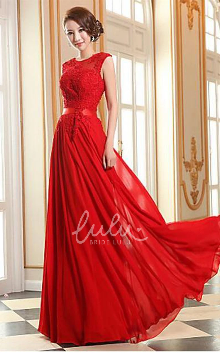 A-line Chiffon Bridesmaid Dress with Lace Appliques Sexy Jewel Neckline