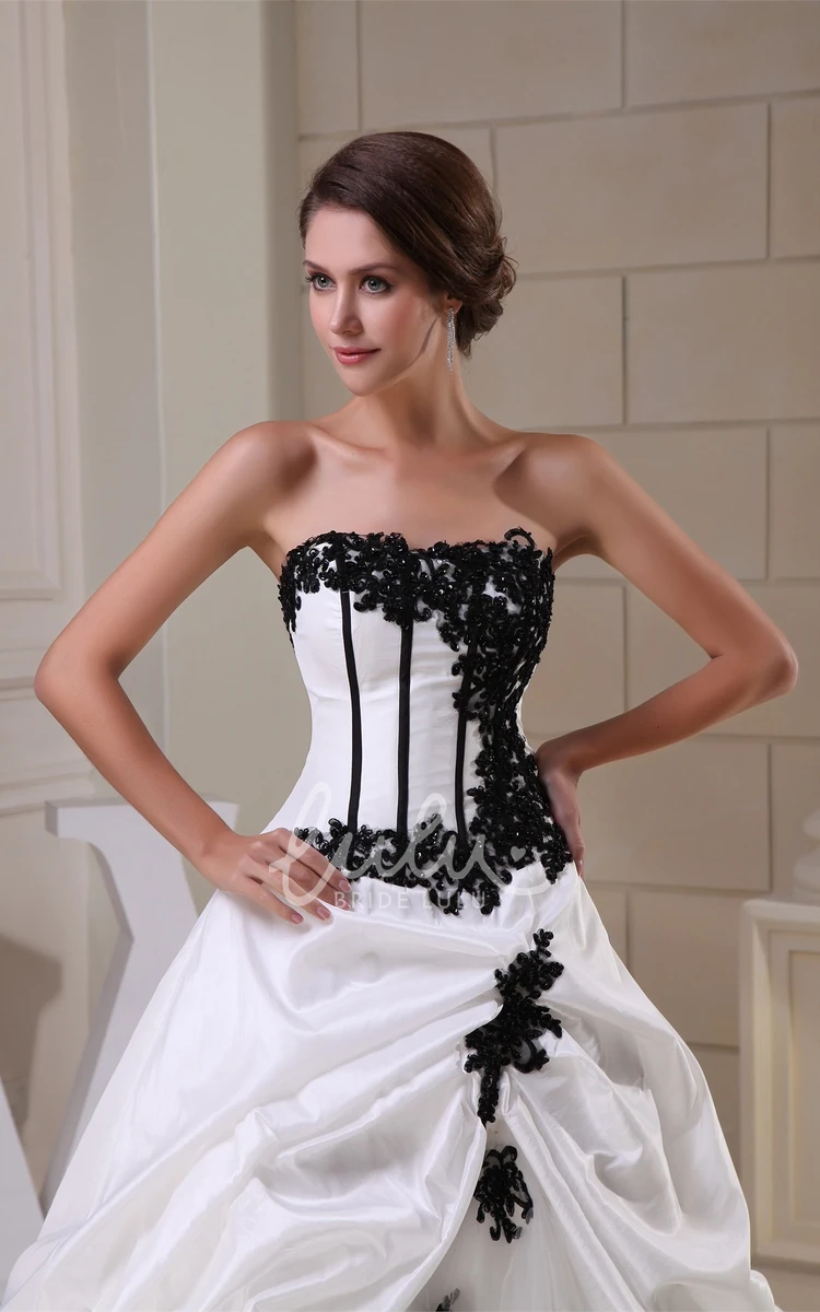 Strapless Ball Gown Wedding Dress with Ruffled Lace Appliques