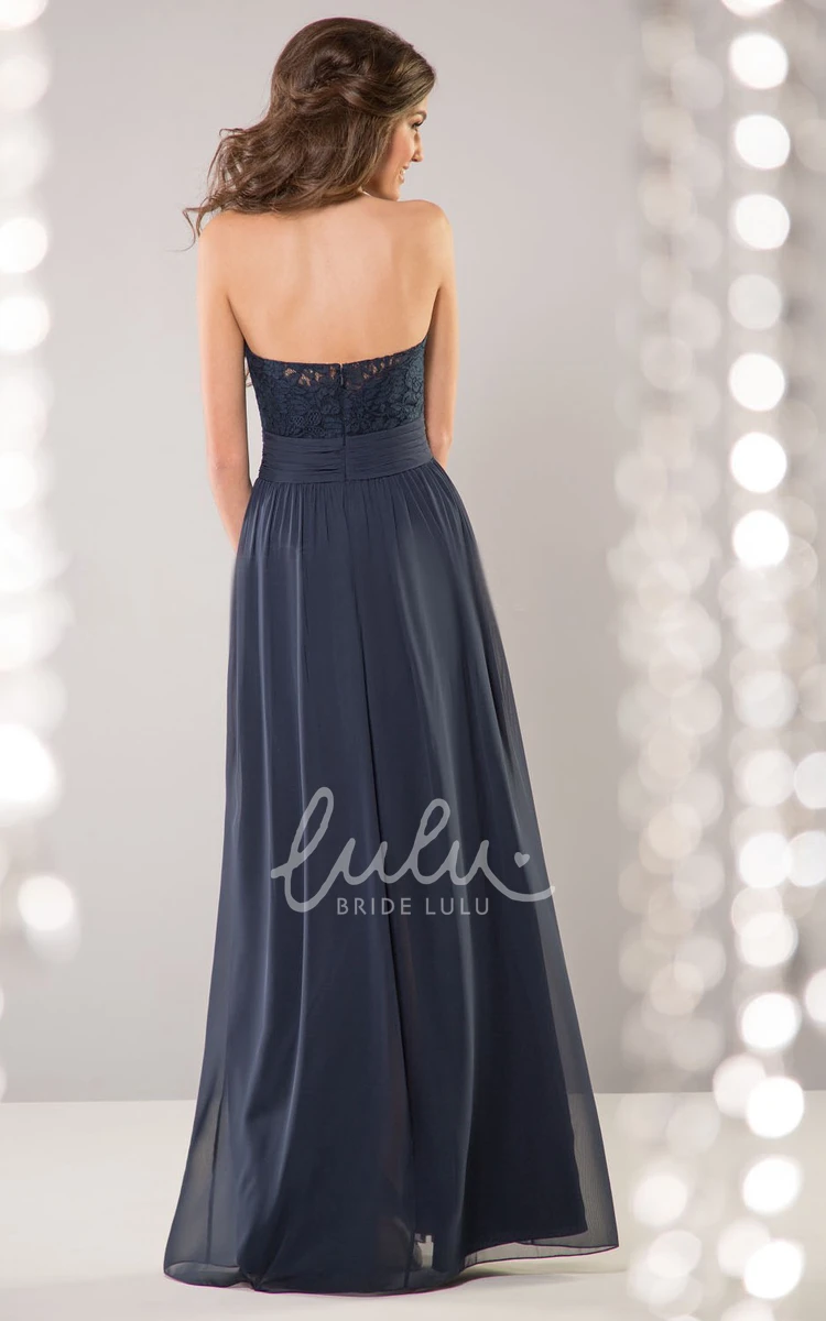 Lace Bodice Pleated Bridesmaid Dress with Strapless A-Line