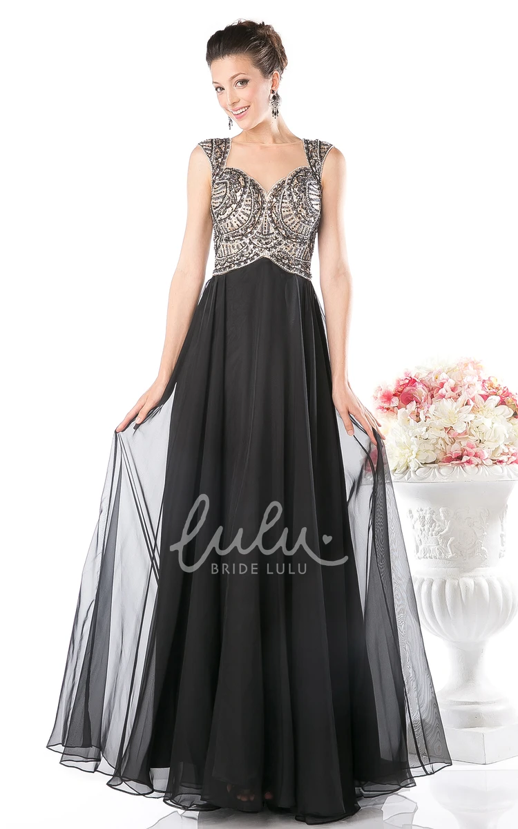 Chiffon Queen Anne Illusion Bridesmaid Dress with Beading and Pleats