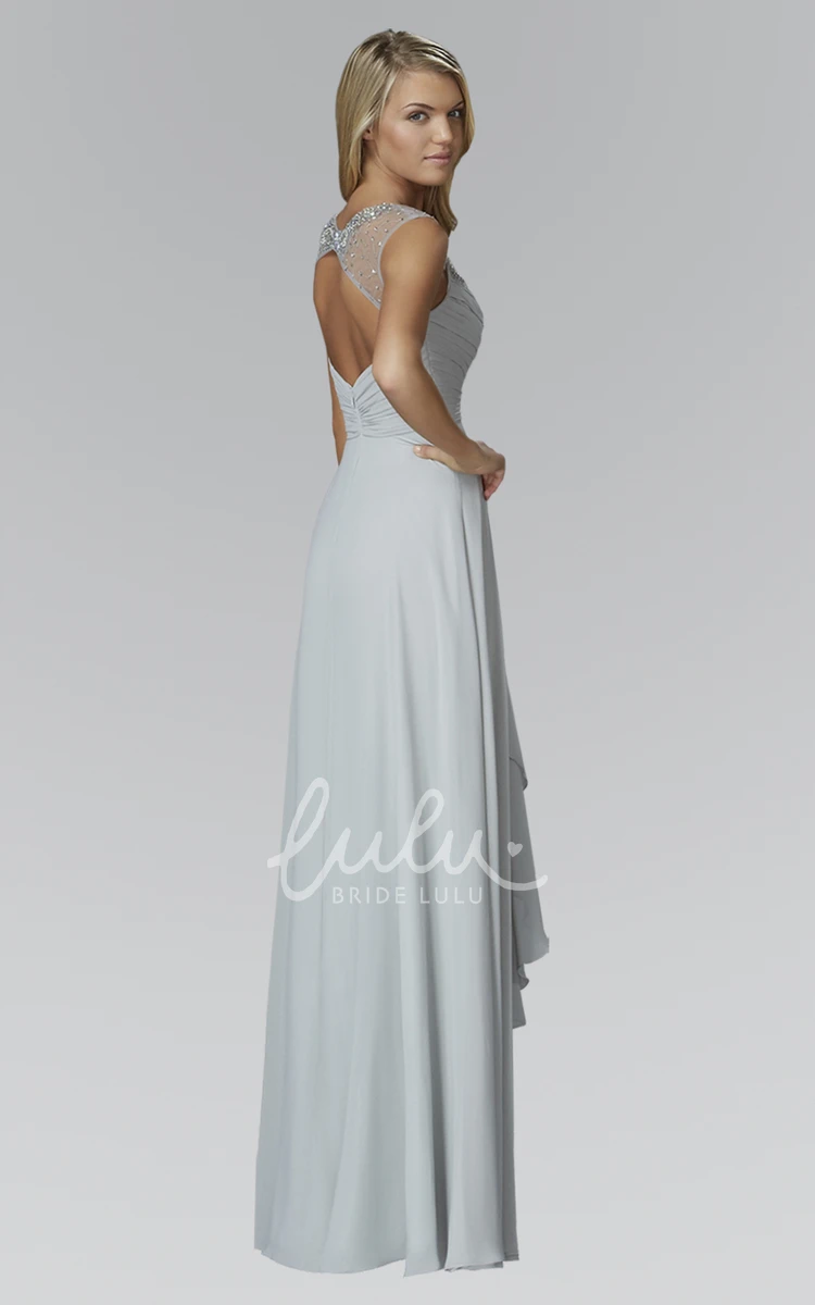 Maxi Chiffon Sleeveless A-Line Bridesmaid Dress with Keyhole and Draping