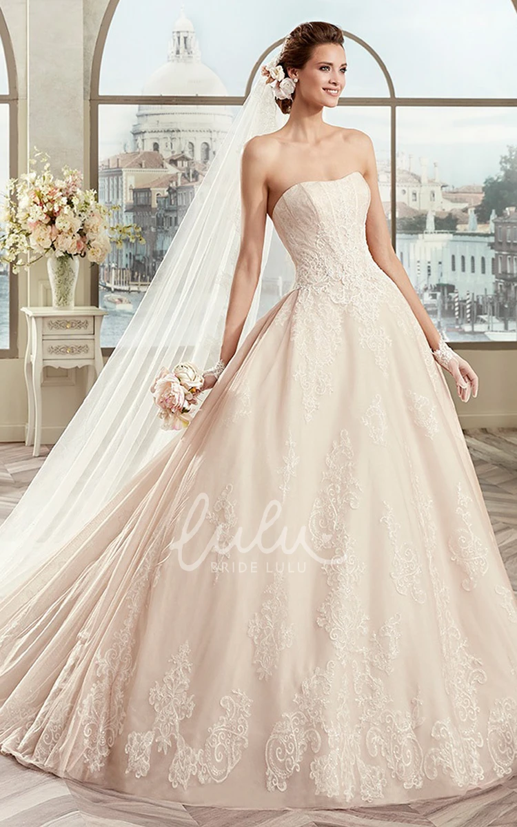 A-Line Bridal Gown with Strapless Neckline Fine Appliques and Open Back Lovely Wedding Dress