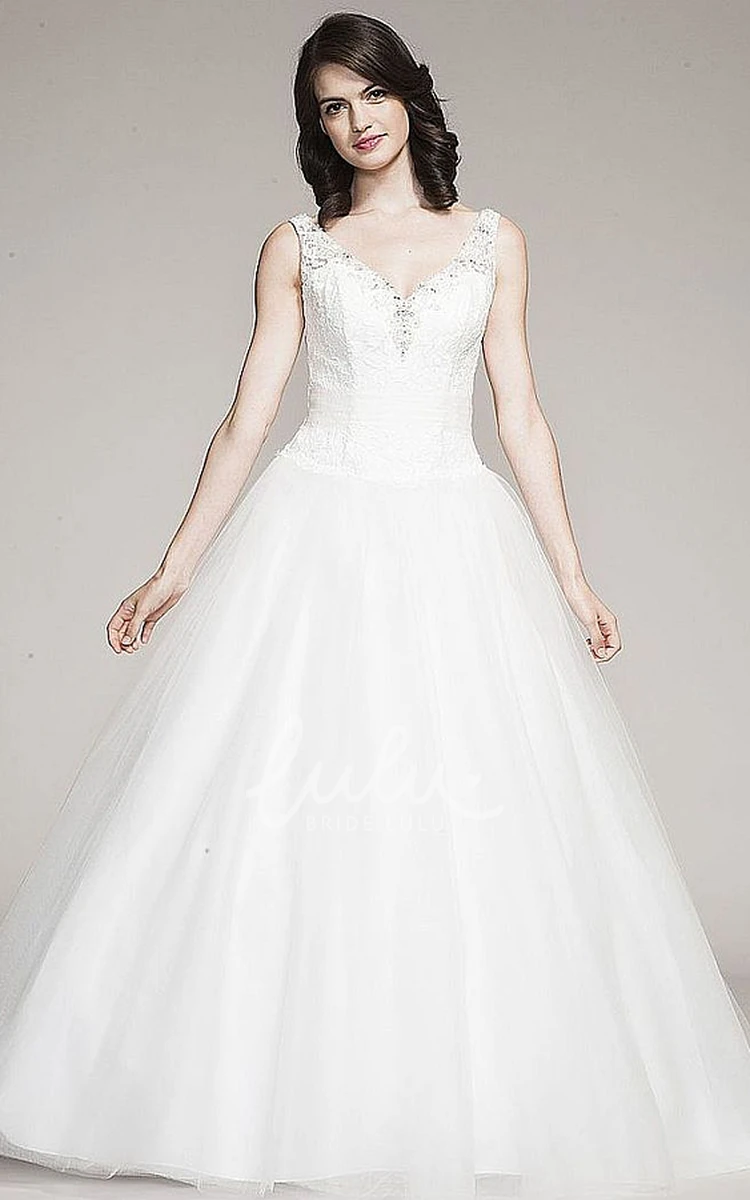 Beaded Tulle and Lace Wedding Dress Floor-Length V-Neck Ball Gown Style