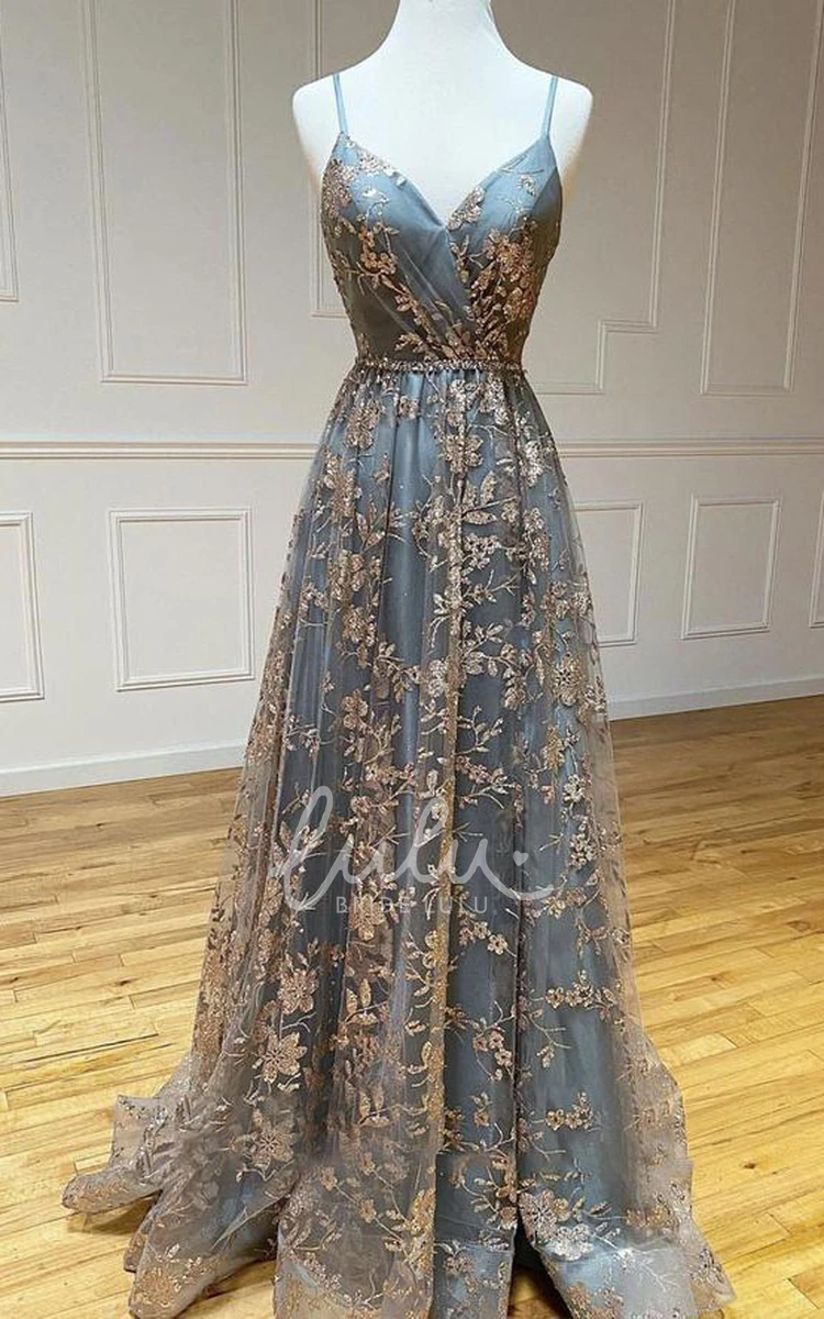 Romantic Lace A Line Prom Dress with Appliques Sleeveless Floor-length
