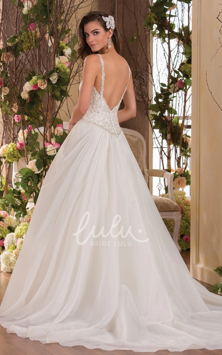 Appliqued A-Line Wedding Dress with Beaded Bateau-Neck and Sleeveless Design