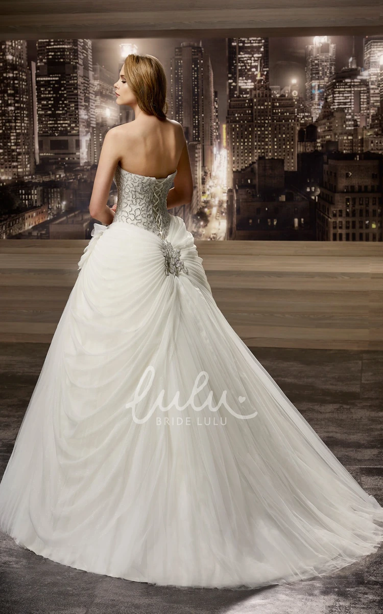 A-Line Ruched Wedding Dress with Sweetheart Neckline and Beaded Bodice