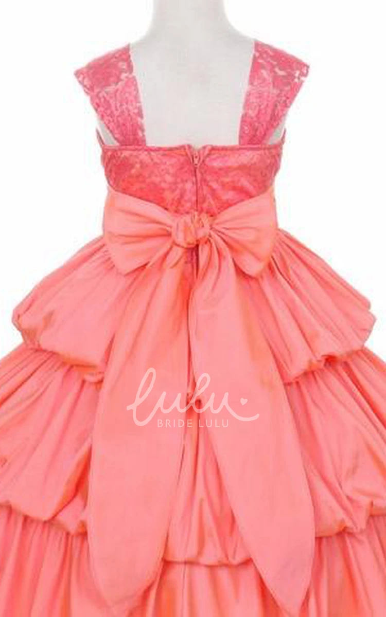 Ankle-Length Floral Lace and Taffeta Flower Girl Dress with Ribbon Unique Prom Dress