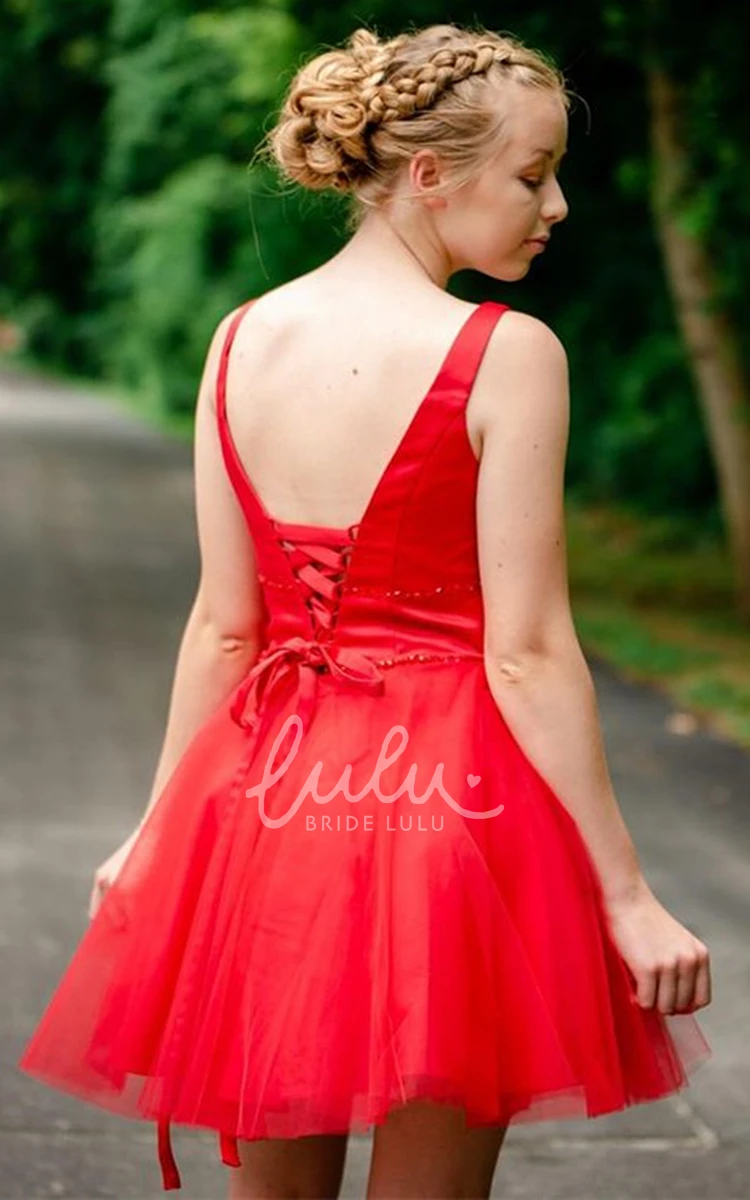 Sleeveless Satin Tulle A-Line Mini Homecoming Dress Simple and Elegant