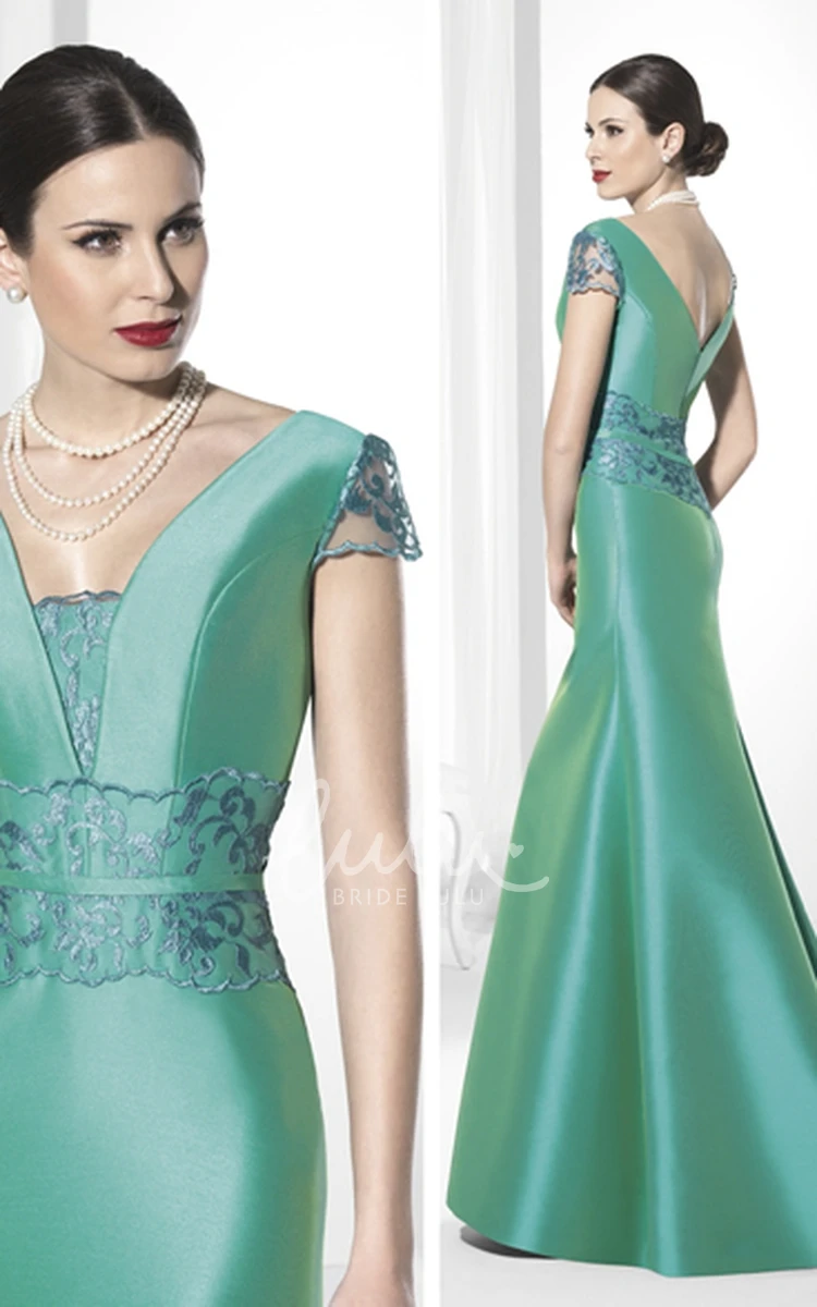 Satin Cap-Sleeve Embroidered Prom Dress for Women