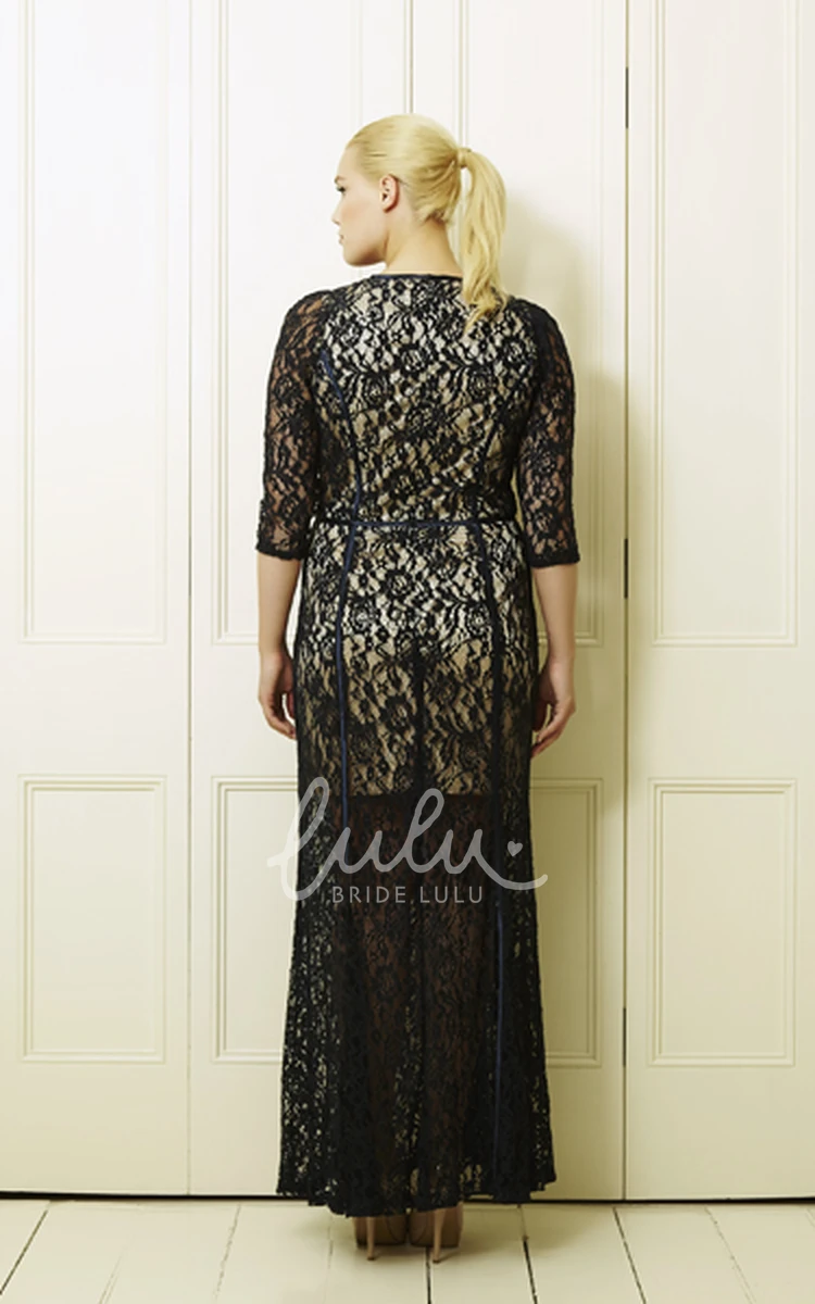 Plus Size Lace Prom Dress with Half-Sleeves and Scoop-Neck