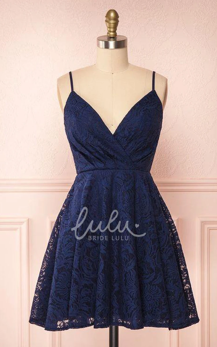 A-line Lace Spaghetti Homecoming Dress with Open Back Simple Bridesmaid Dress