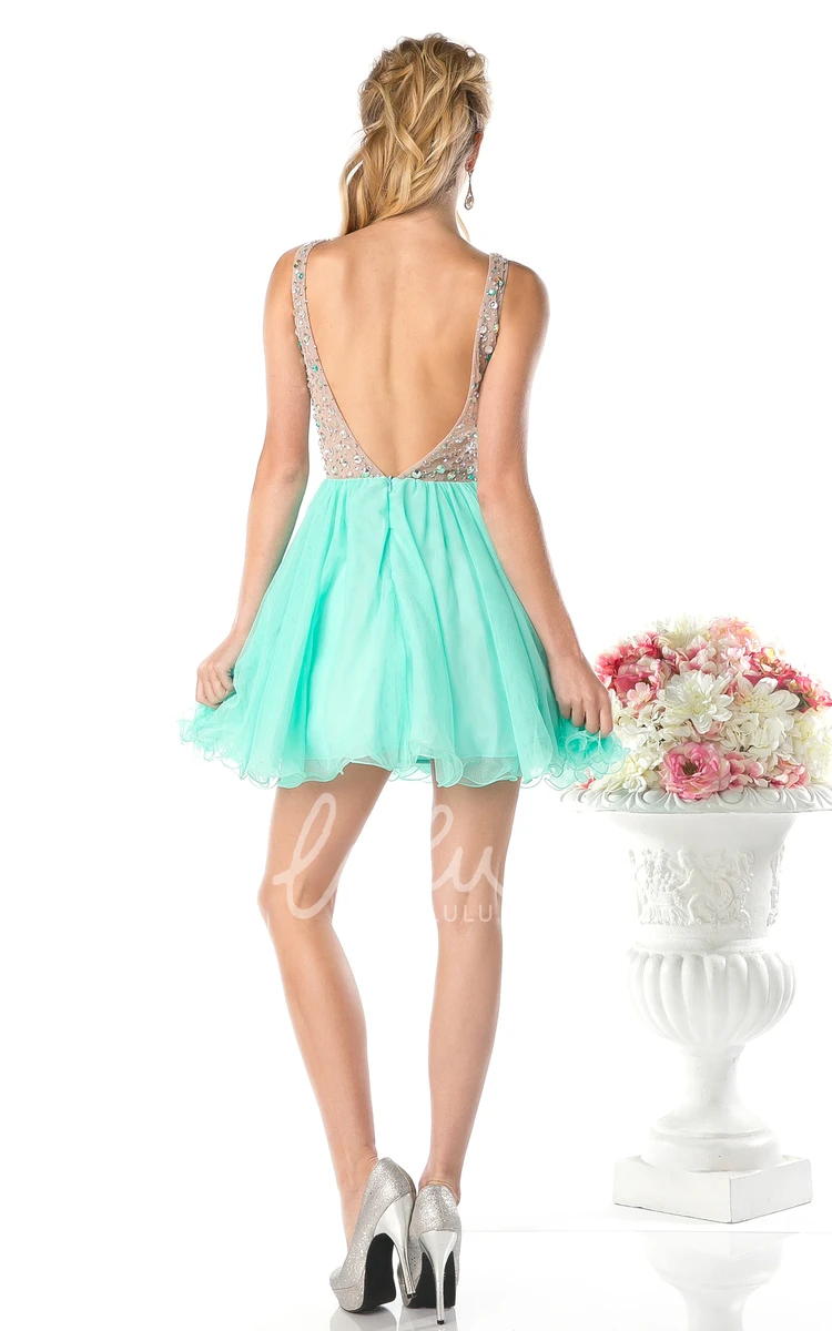 Ruffled A-Line Sleeveless Bridesmaid Dress with V-Neck