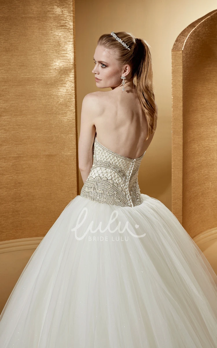 Ball Gown with Beaded Corset and Open Back Classy Wedding Dress