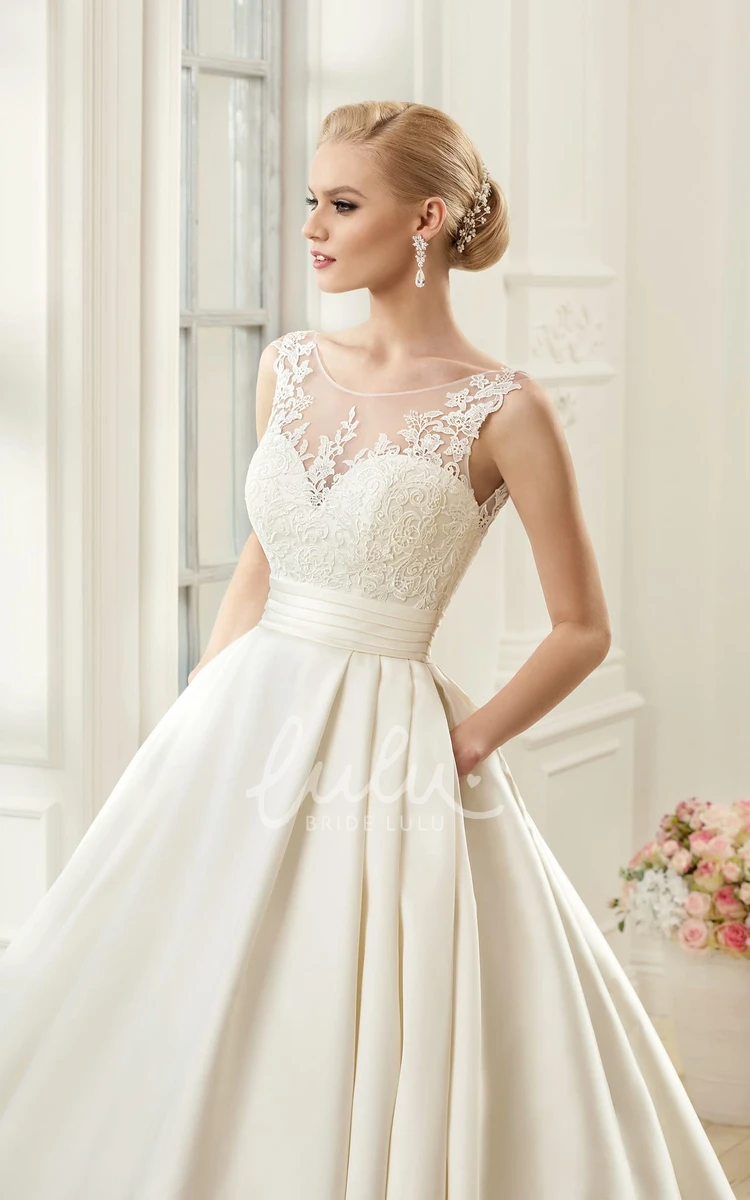 Satin Ball Gown Wedding Dress with Deep-V-Back and Appliques