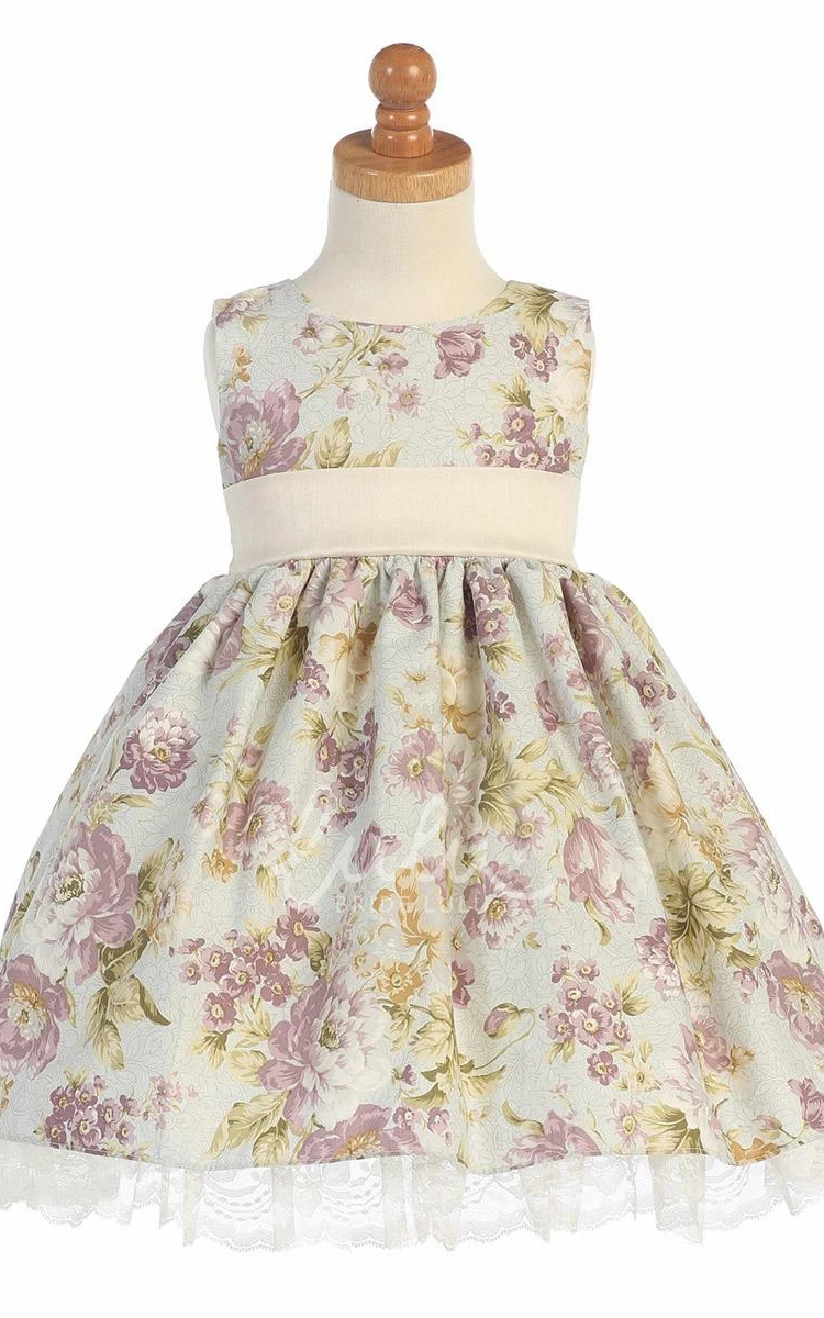 Empire Tiered Floral Lace and Satin Tea-Length Flower Girl Dress Classy Bridesmaid Dress