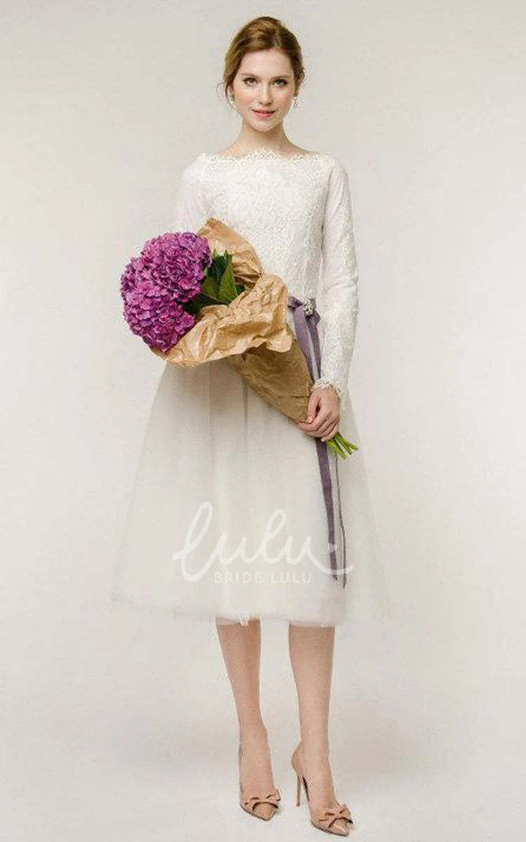 Long Sleeve Tulle Lace Wedding Dress for Women