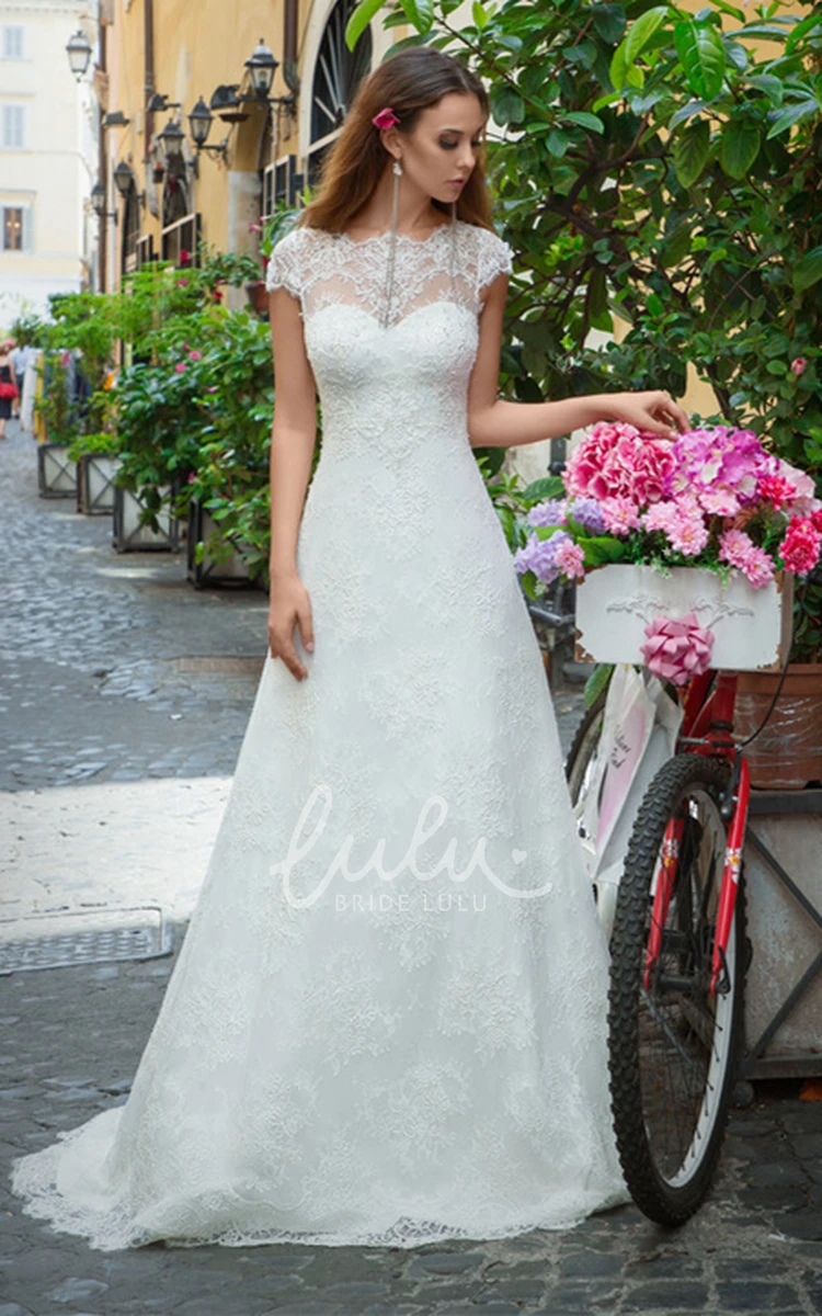Charming Lace Scalloped A-Line Wedding Dress with Appliques Modern