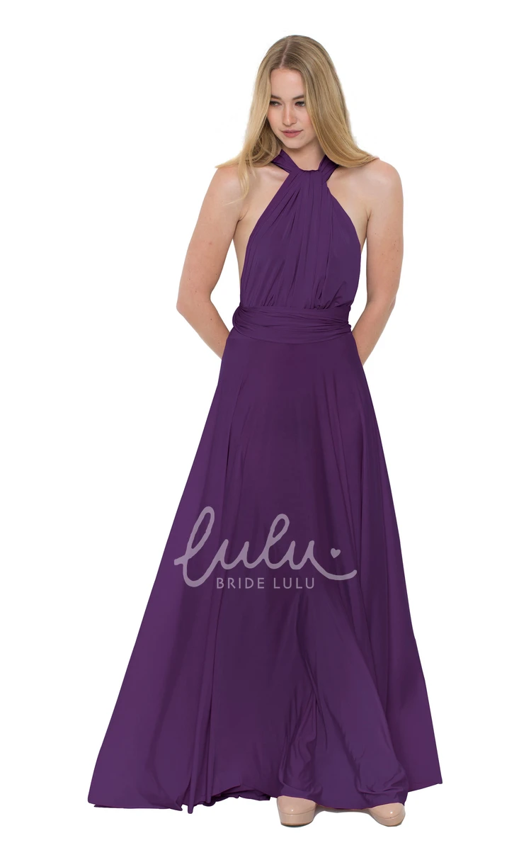 V-Neck Ruched Chiffon Bridesmaid Dress Floor-Length Sleeveless Convertible Multi-Color