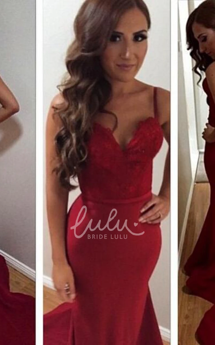 Lace Applique Mermaid Prom Dress with Spaghetti Straps