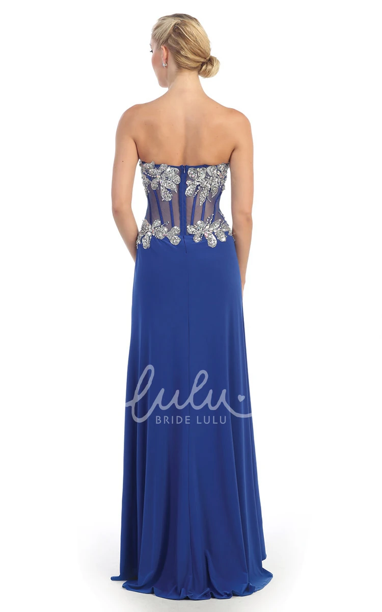 Jersey Sweetheart Split Front Formal Dress with Beading and Zipper Closure