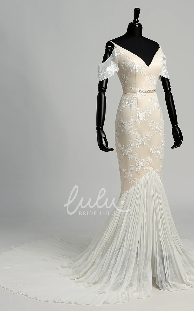 Elegant Lace Wedding Dress with Bandage Pleats and Ruffles Mermaid Style