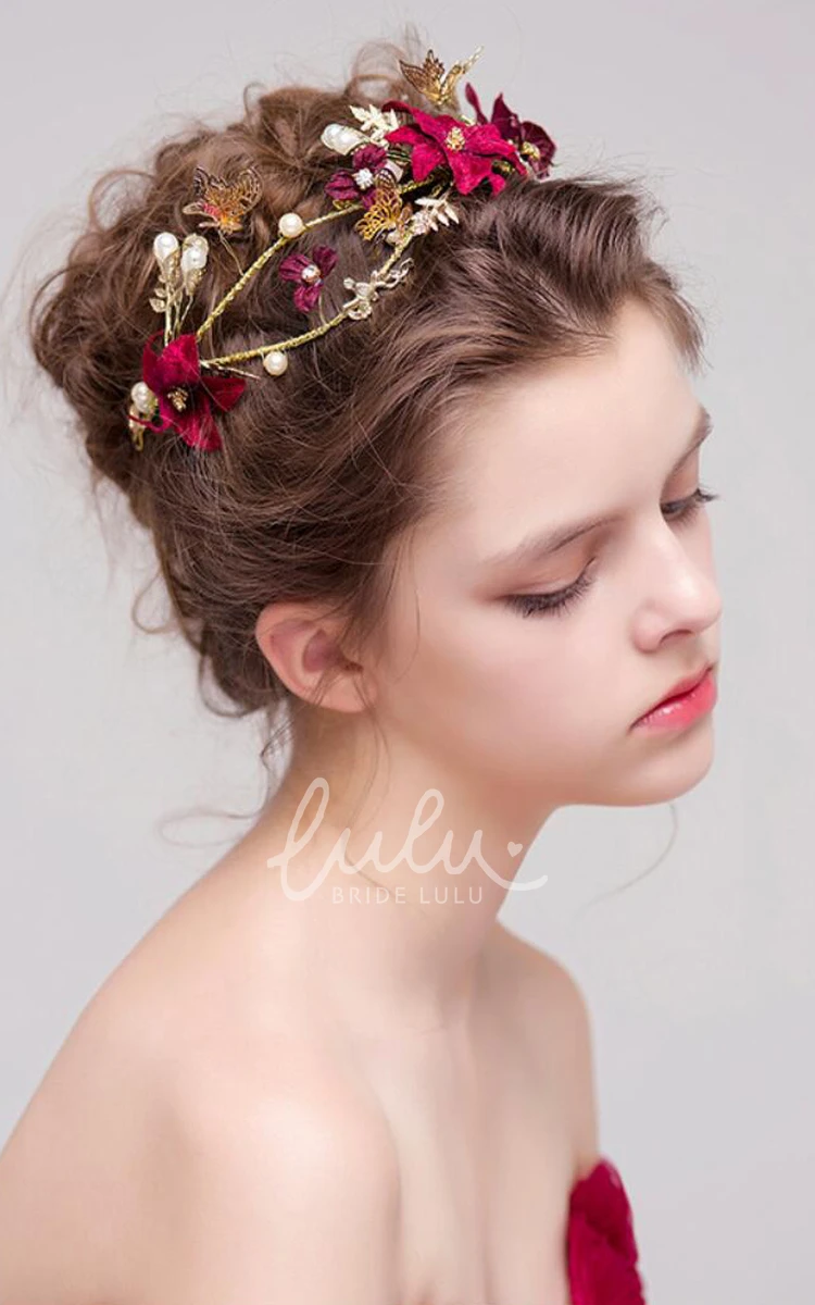 Forest Style Fairy Pink Rosette Bridal Tiara
