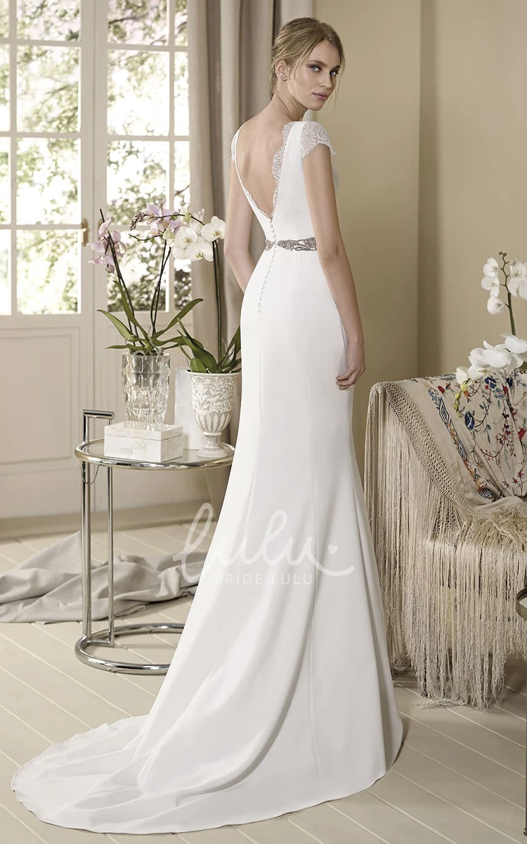 Jeweled V-Neck Wedding Dress Sleeveless Sheath Floor-Length