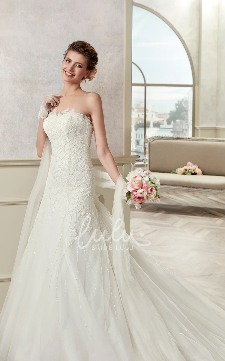 Lace Strapless Wedding Dress with Court Train and Open Back