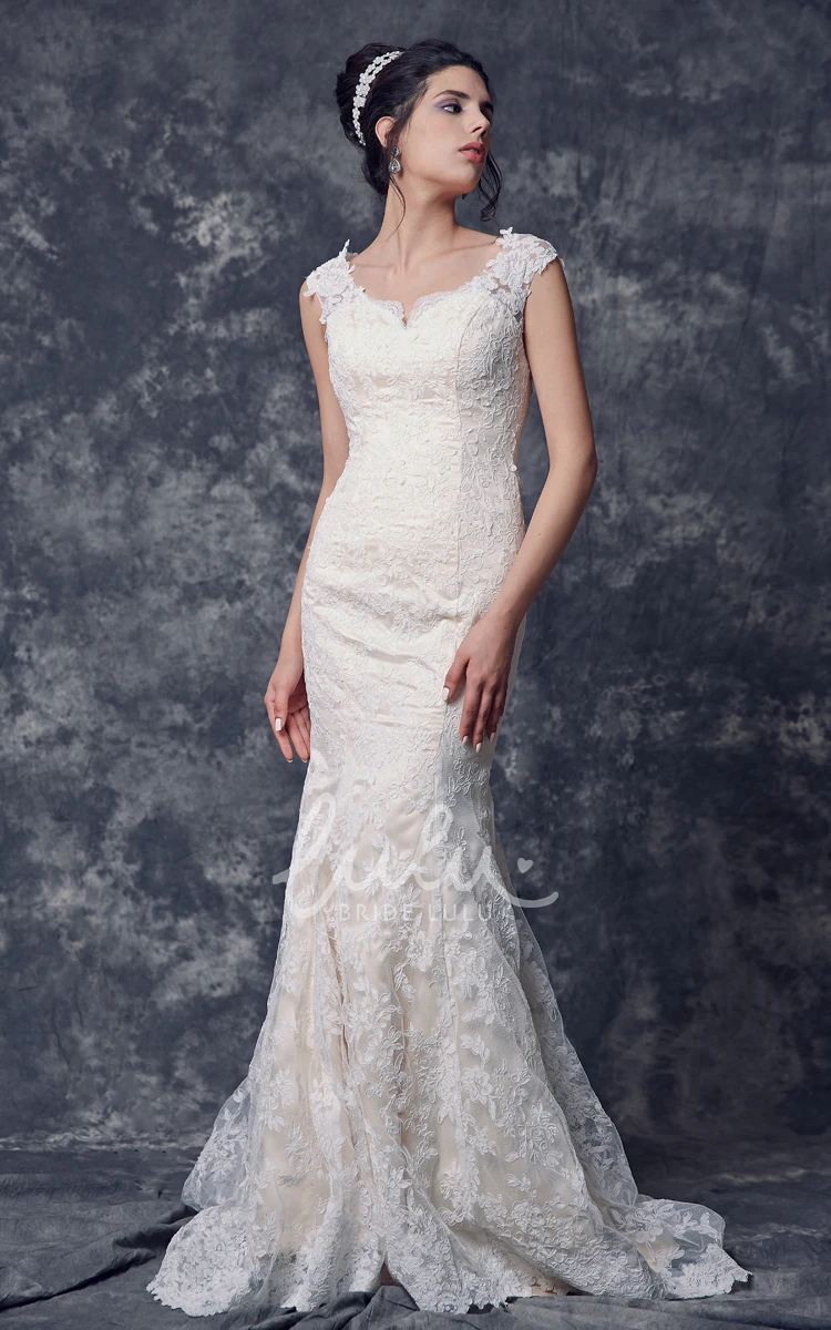 Illusion Back Mermaid Lace Wedding Dress with Cap Sleeves