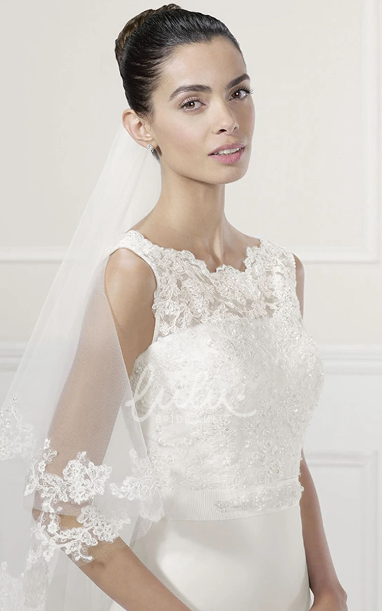 Sheath Wedding Dress with Sequined Lace Top and V-Back Sash