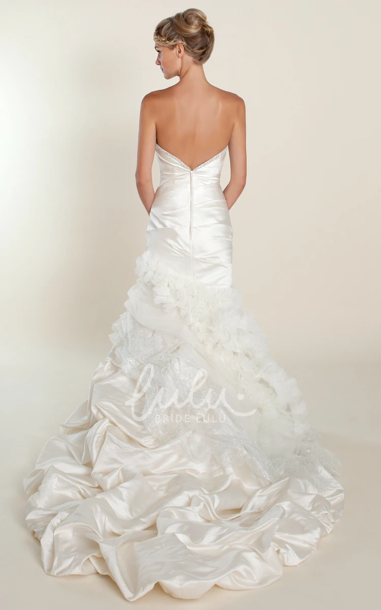 Pick-Up Sweetheart Taffeta&Tulle Mermaid Wedding Dress with Flower and Criss Cross