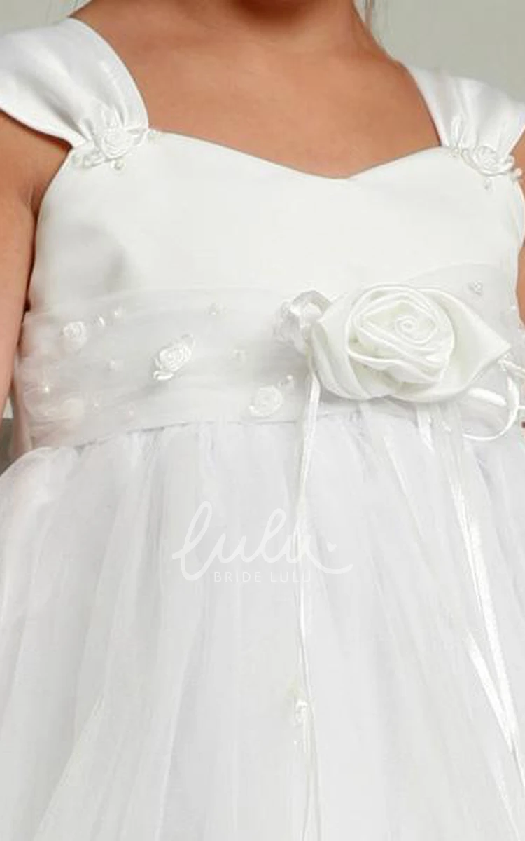 Tiered Tulle Satin Floral Tea-Length Girl Dress