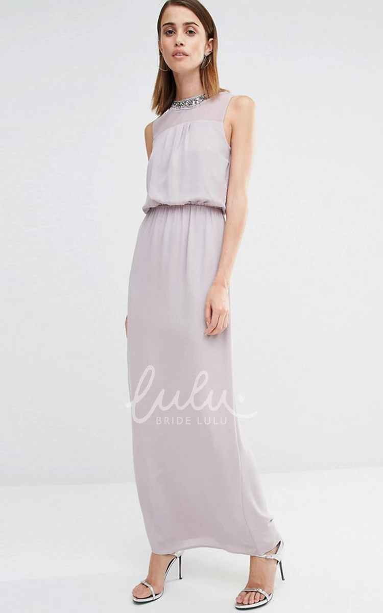 Jewel Neck Chiffon Bridesmaid Dress in Ankle-Length with Sleeveless Design