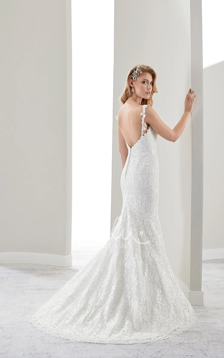 Sheath Lace Wedding Dress with Spaghetti Straps and Brush Train