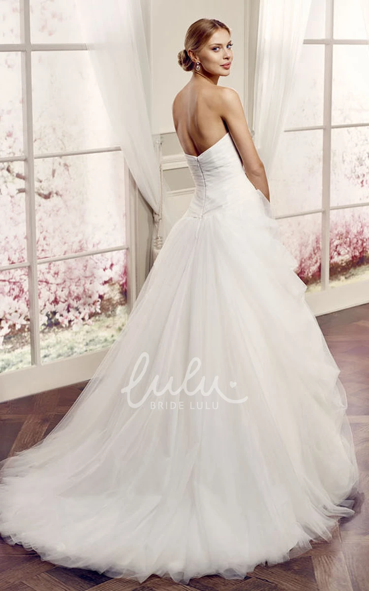 Broach Tulle Wedding Dress with Backless Style & Draping Ball-Gown Strapless Maxi