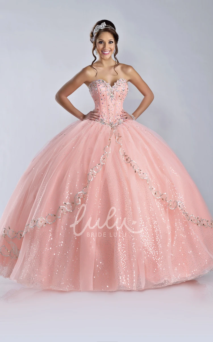 Sequin Embellished Sweetheart Ball Gown with Lace-Up Back Modern Formal Dress