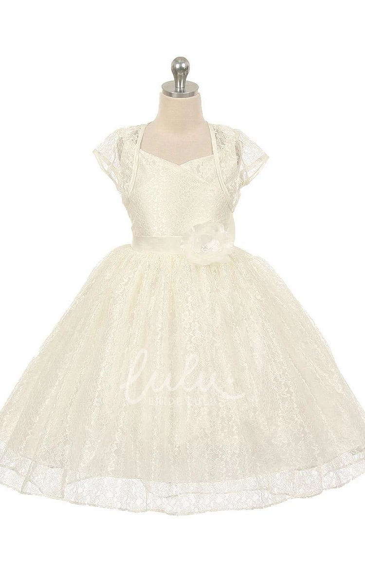 Floral Lace High-Low Flower Girl Dress with Sash