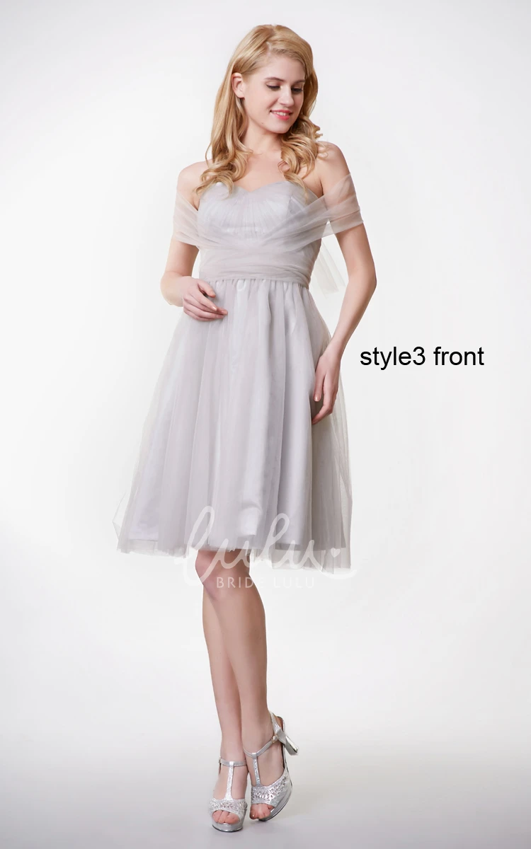 Short Sleeve Tulle Dress with Ruched Belt Pleated A-line