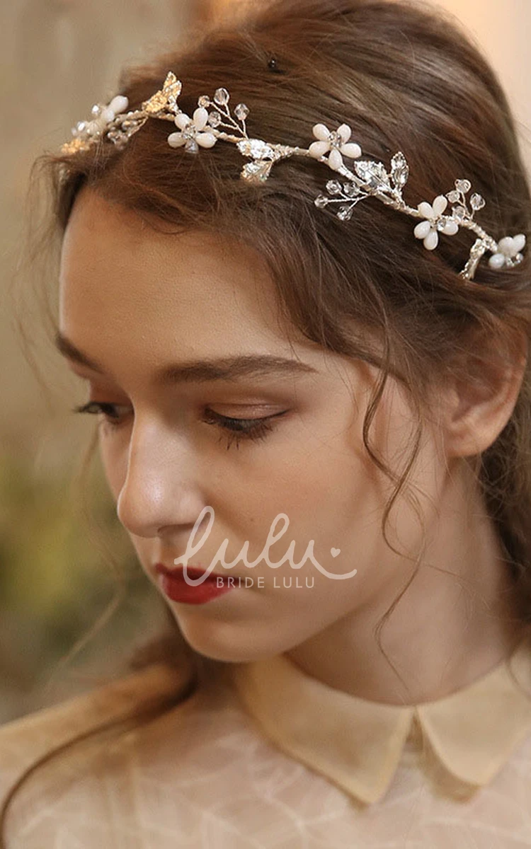 Forest Style Flowers and Leaves Headband with Crystal