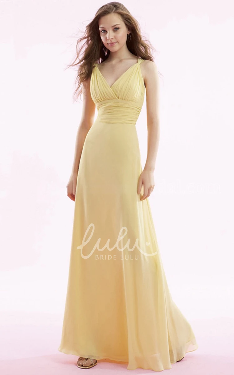 Empire Chiffon Gown with Criss-Cross Ruching Sleeveless Dress