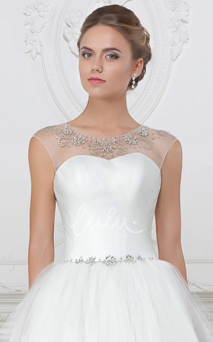 Beaded Tulle Ball Gown Wedding Dress Floor-Length Scoop-Neck with Ruching