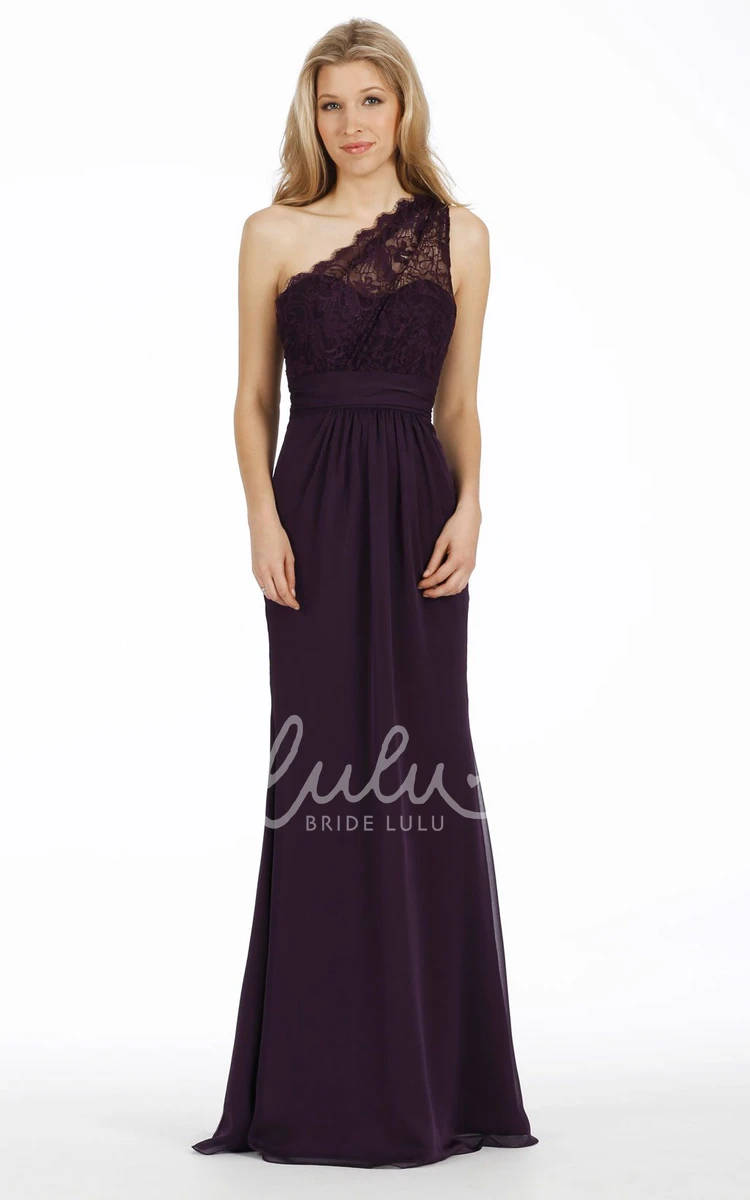 Sleeveless Sheath Bridesmaid Dress with One-Shoulder Lace and Chiffon