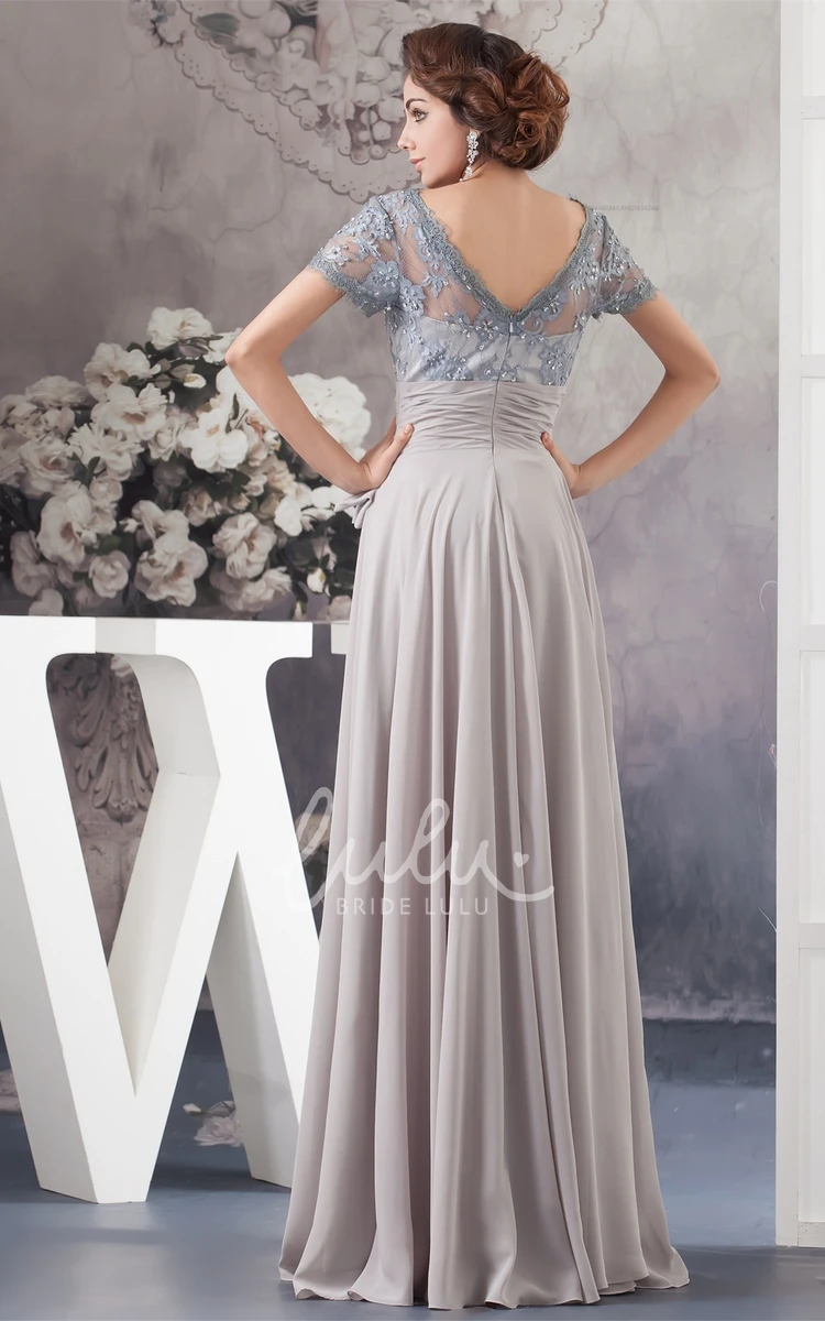 Chiffon Gown with Bow and Illusion Caped Sleeve for Bridesmaids