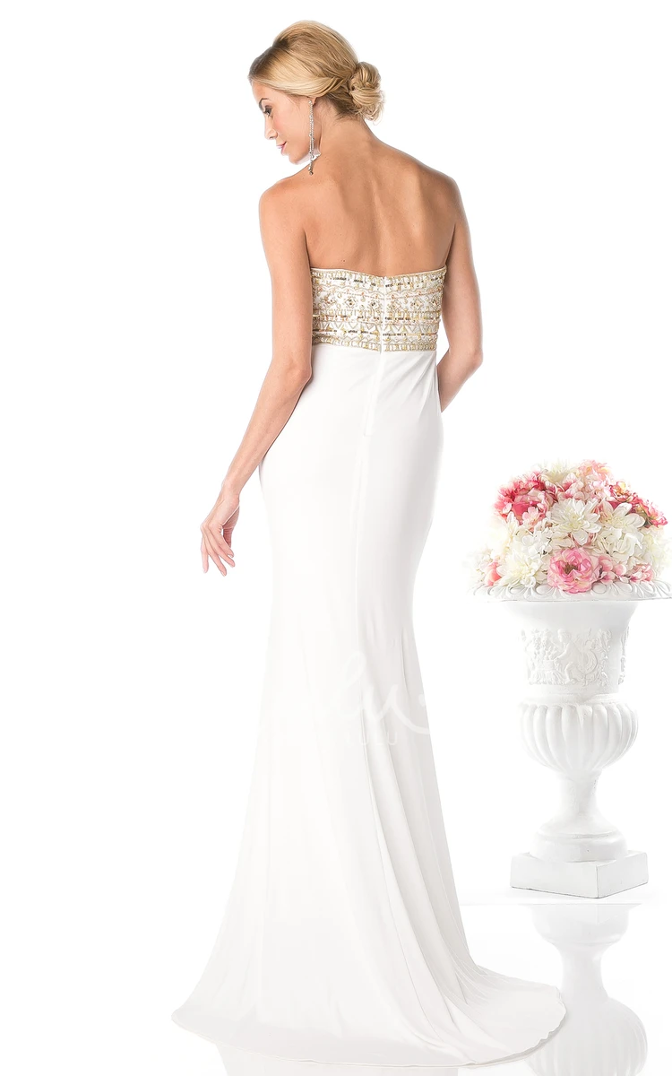 Strapless Sleeveless Sheath Formal Dress with Beading in Jersey Fabric