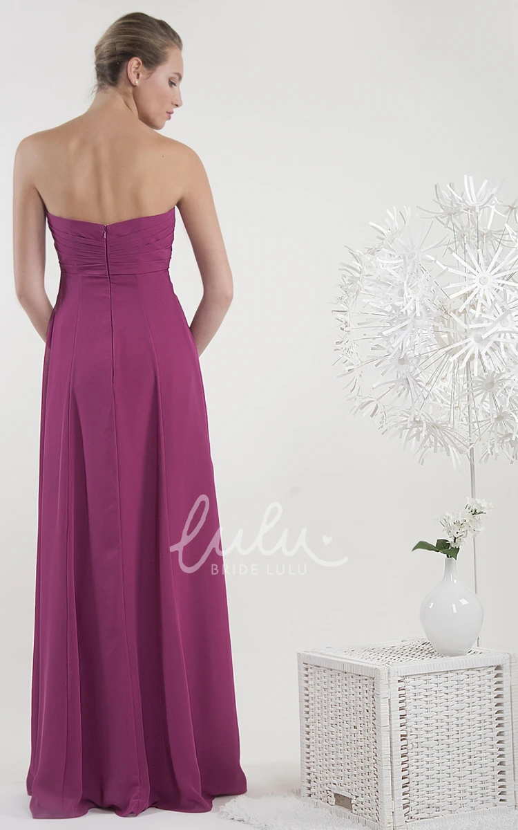 Ruched Strapless Chiffon Bridesmaid Dress with Flower Elegant Maxi