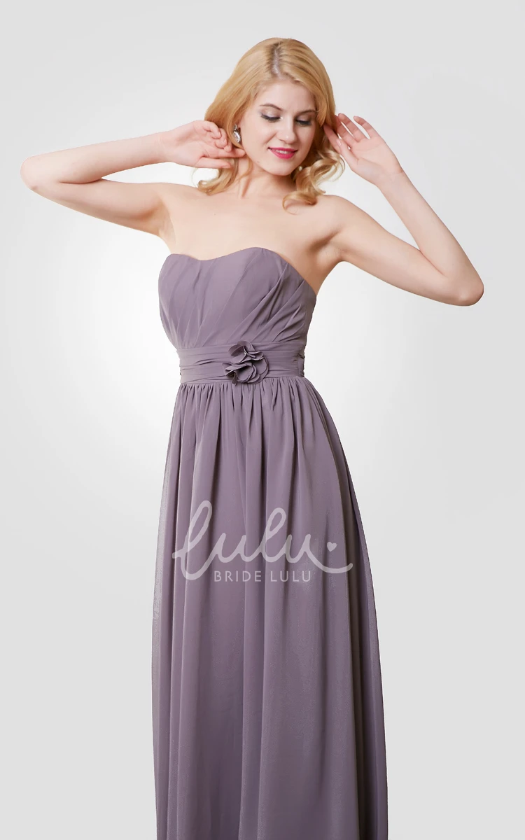 Flower and Pleated Chiffon A-Line Prom Dress